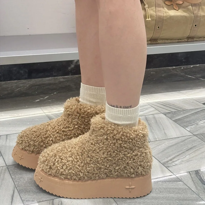 Luxury Designer Chunky Heel Platform Snow Boots Women All Match Keep Warm Flat Heel Ankle Boots Casual Ourdoor Knight Boots Lady