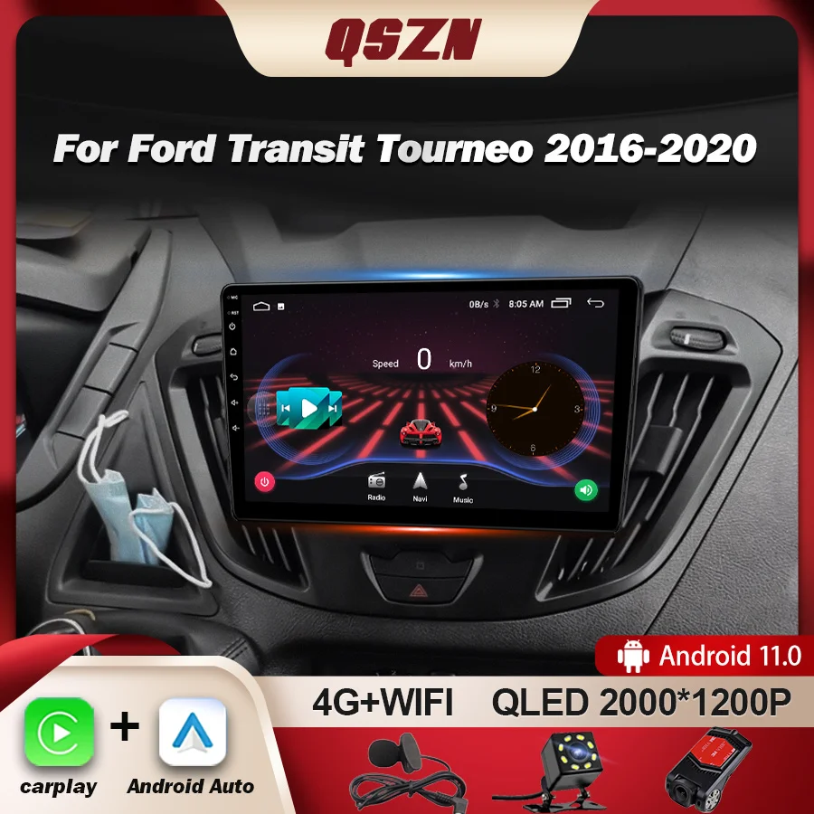 

QSZN для Ford Transit Tourneo Custom 2016-2020 автомобильное радио Carplay стерео Android 13 мультимедийный плеер навигация 4G WIFI