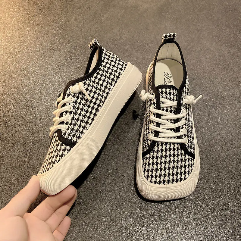 Brede Voeten Vierkante Teen Canvas Loafers Vrouwen Leisure Lace Up Sneakers Platform Luipaard Zebra Print Schoenen Student Loopschoenen