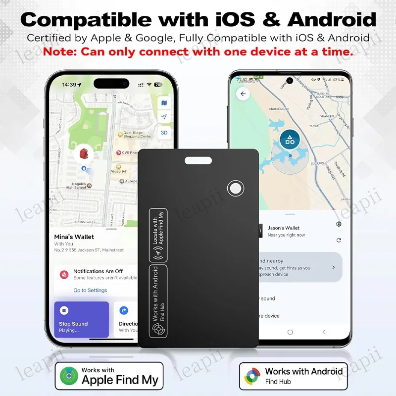 Slim Tracker Card for Apple Find My & Android Google Locator for Wallet Keys, Anti-Loss Alarm,Dual System Wireless Charging GPS