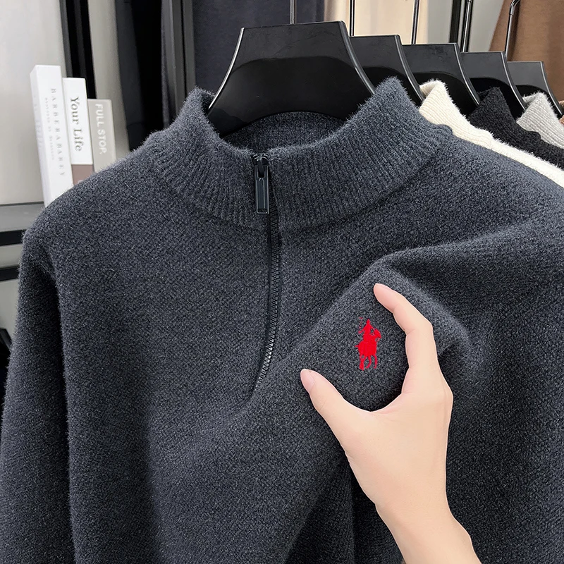 Luxusmarke Herrenpullover Winter Neu Verdickter Warmer Rollkragenpullover Mode Klassischer Paul Pony Bestickter Samt-Strickpullover – Detail 16