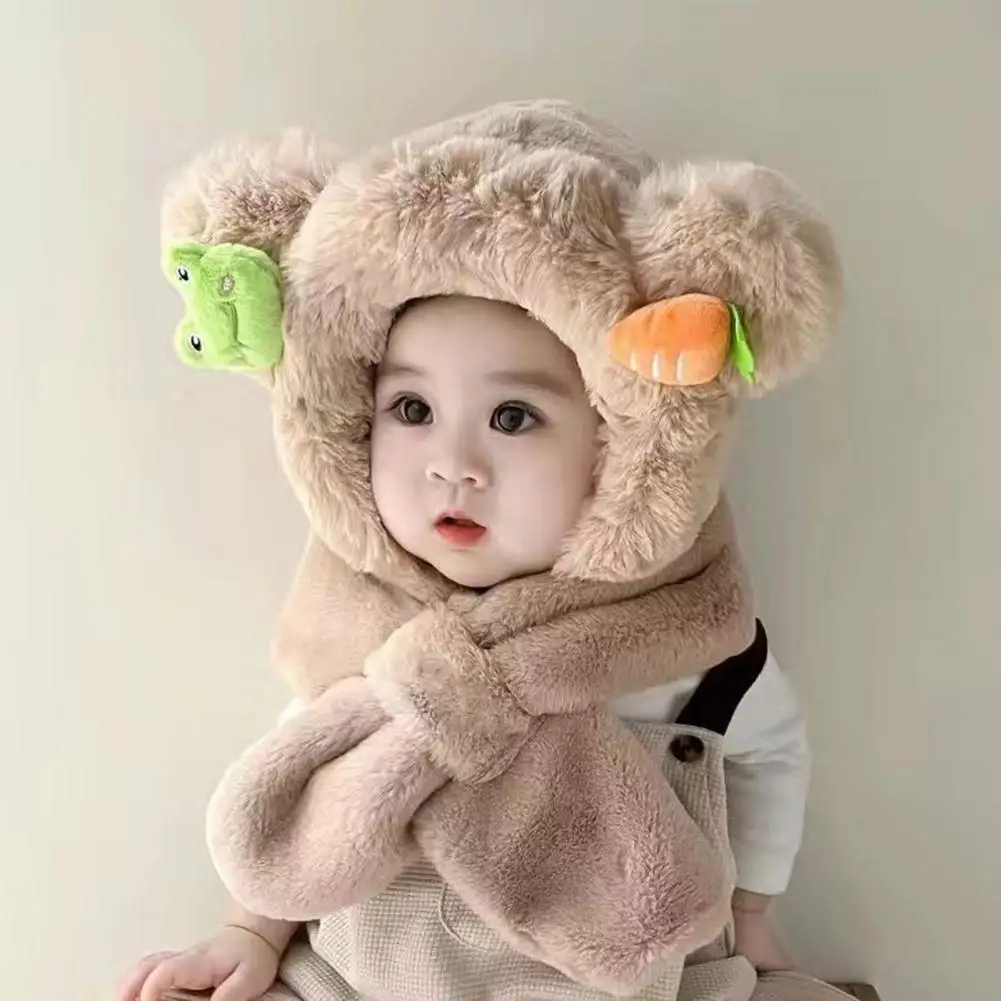 Elastic Children Beanies Kids Winter Hat Scarf Set Plush Ear Flap Knit Accessories Boys Girls Warm Thickened Windproof Teddy