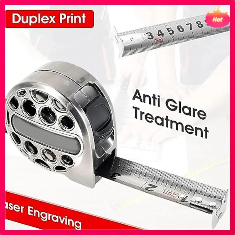 2Pcs 7.5M/25FT Stainless Steel Anti-Corrosion Retractable Metric Ruler,Wear-Resistant Measure Double-Sided Scale Durable