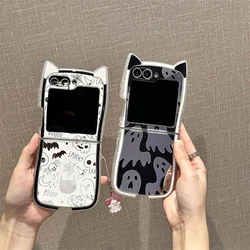 Halloween Ghost Mirror Phone Case For Samsung Z Flip 6 5 4 3 Cover with Charm Silicone Cute Cases For Galaxy Z Flip4 Flip5 5G