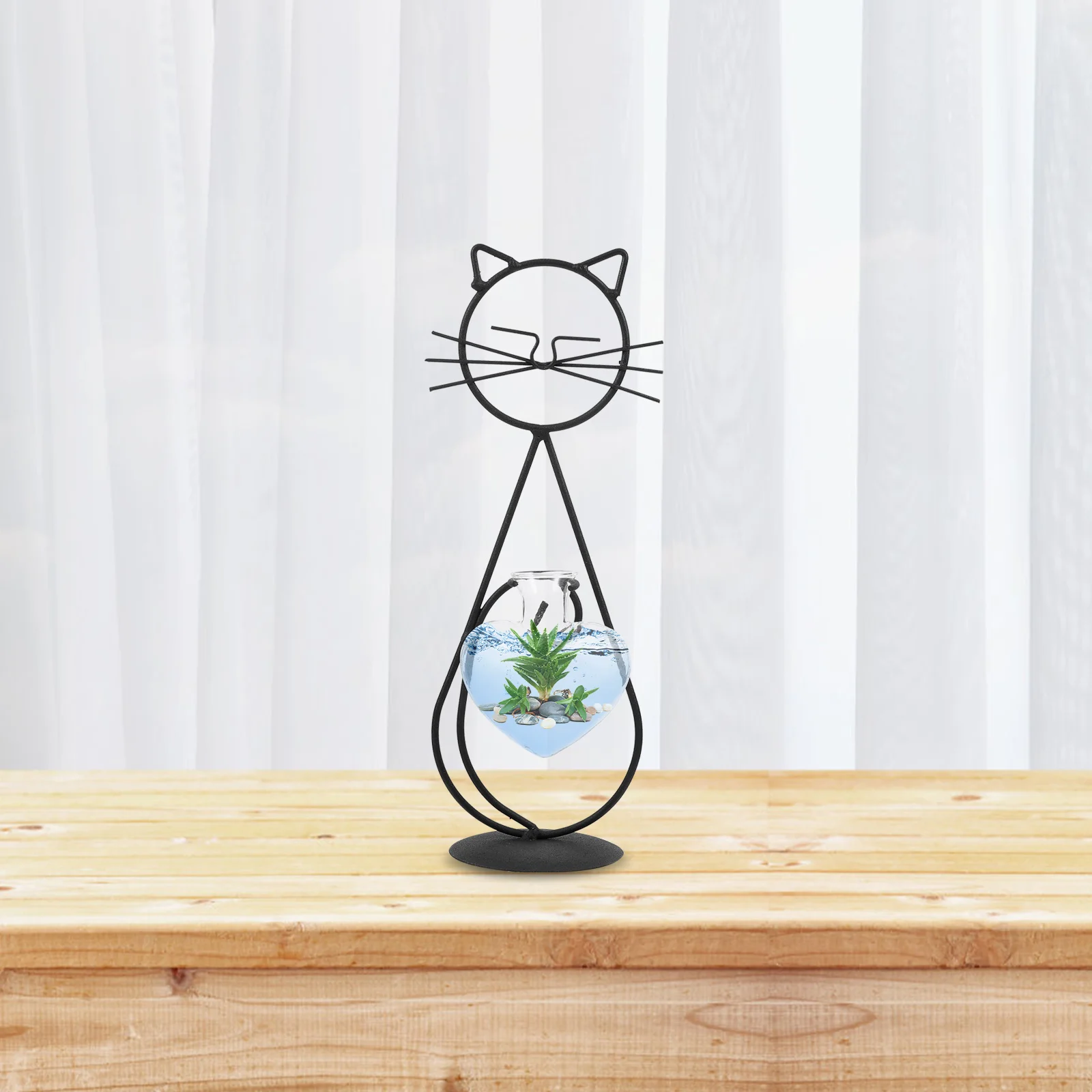 

Iron Frame Cat Vase Transparent Glass Hydroponic Plant Pot Desktop Glass Vase Home Decoration Iron Art Frame Vases