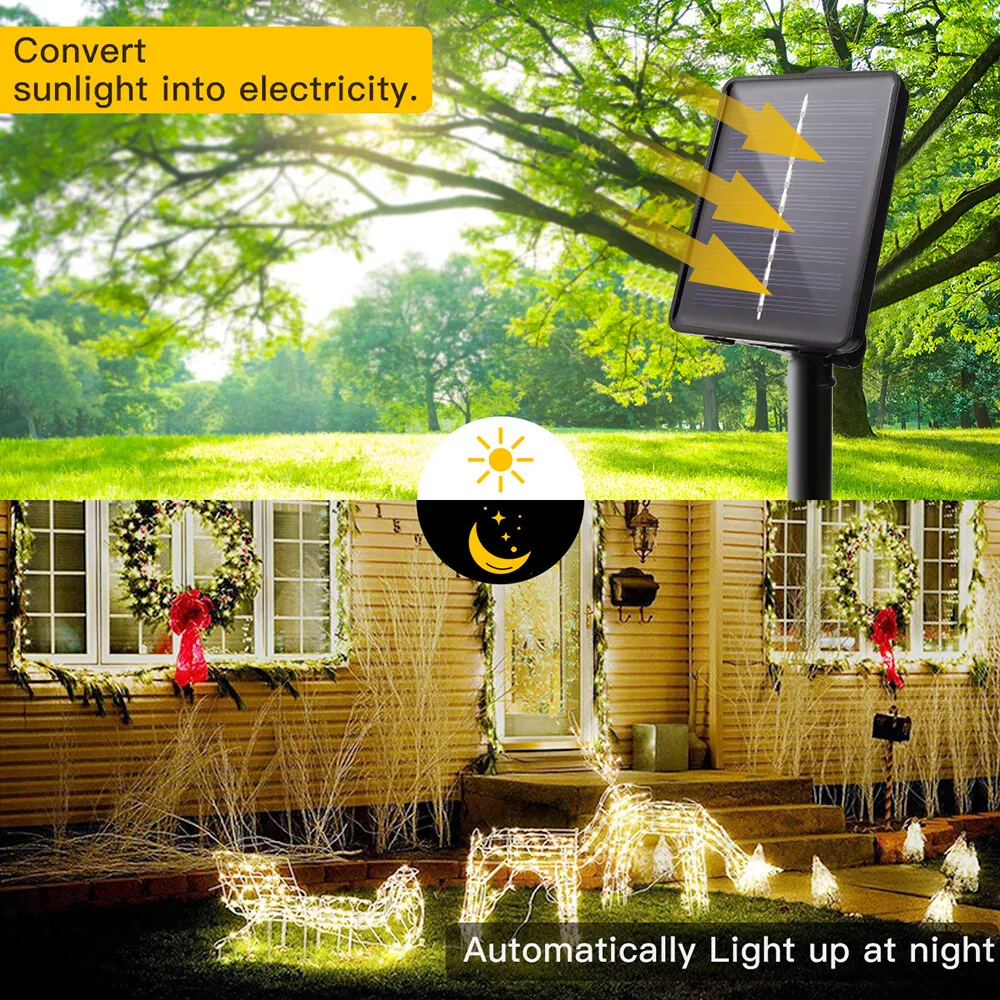 200LED Solar Copper Wire Light Garden Decor Fairy LED Light Outdoor Waterproof Starry Sky Copper Wire String 8 Lighting  Modes