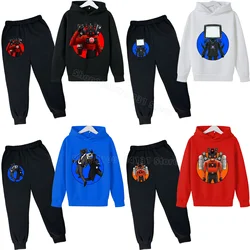 2pcs Skibidi Toilet Sweatshirt Suit for Children Plush Hoodies+pants Trendy Print Hoodie Sweatpants Boys Anime Clothes Set Gift