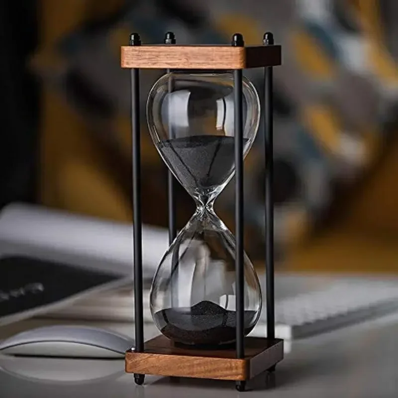 Large 60min Transparent Glass Sand Timer Metal Stand Hourglass Decor for Home Office Desk Kitchen Time Reminder