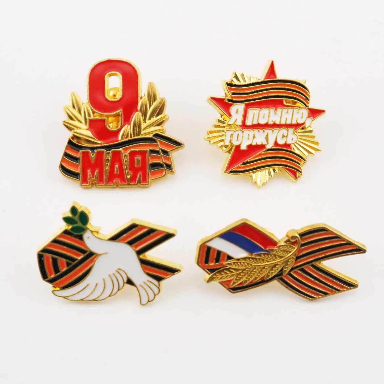 10PCS Russia National White Pigeon Alloy George Ribbon Brooches DIY For Women Coat Shirt Corsage Hat Bag Badge