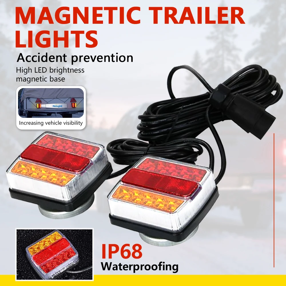 

A Pair Of 10 Led Car Taillights, Brake Lights, Suitable for Trailer Rv Taillights with Magnet 7-Core Plug Cord