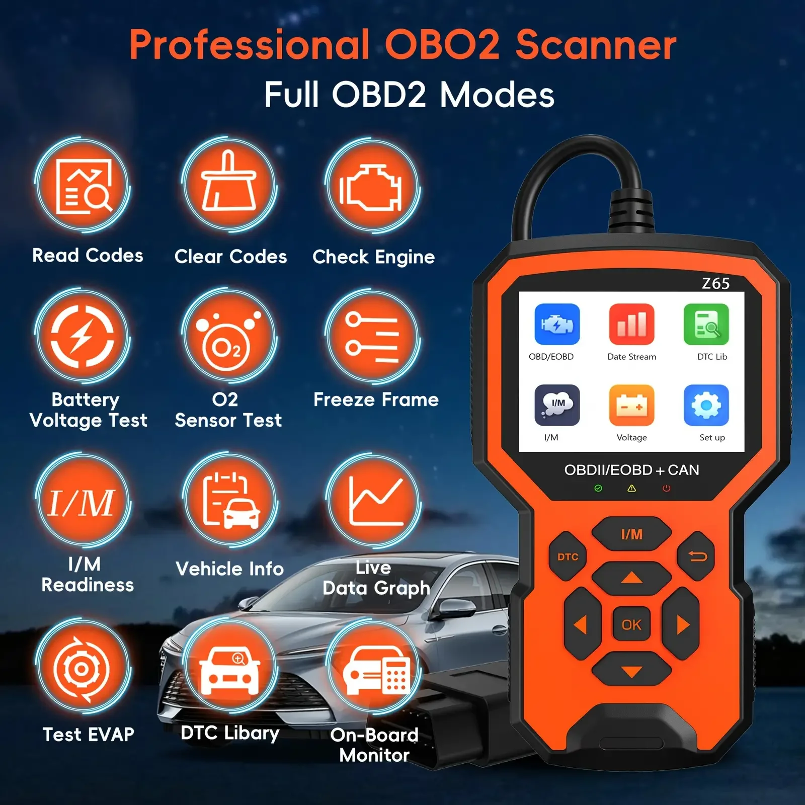 Professional Code Reader Diagnostic Tool Live Data OBD2 Mechanic Scanner Check Engine Light with Reset OBDII/EOBD ScannerTool