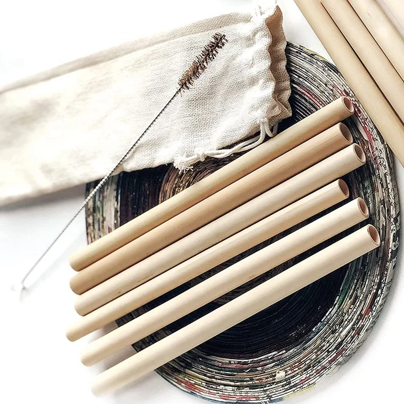 10 Pcs Bamboo Straw Reusable Straw Natural Organic Coffee Milk Tea Juice Straw With Cloth Bag And Cleaning Brush