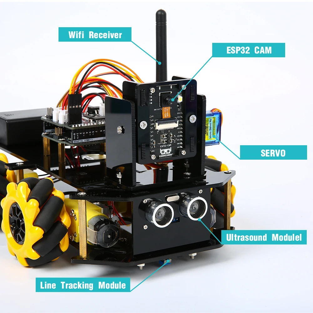 Комплект робота KUONGSHUN ESP32 с камерой 328P, макетная плата с открытым исходным кодом, умный робот-автомобиль ESP32, камера, робототехники,