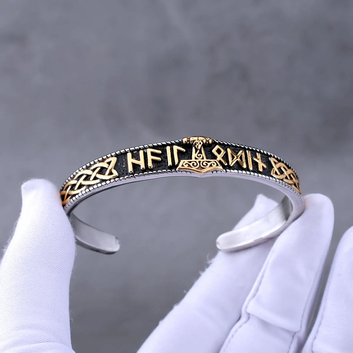 الفولاذ المقاوم للصدأ فايكنغ ثور المطرقة رون سوار الشمال الرجال خمر سلتيك عقدة شارة الهيب هوب مجوهرات بسيطة هدية