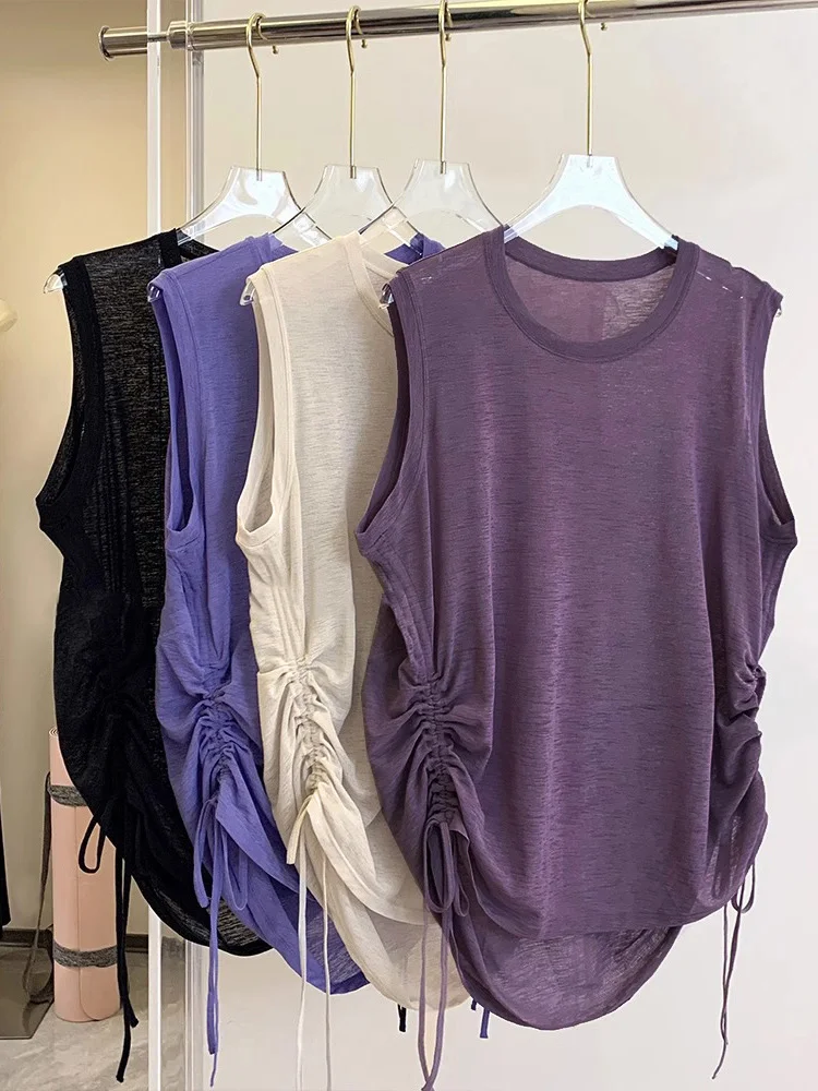 

Женская майка для йоги, дышащая свободная посадка, спортивная одежда, накидка для фитнеса, длинная летняя верхняя одежда на шнурке