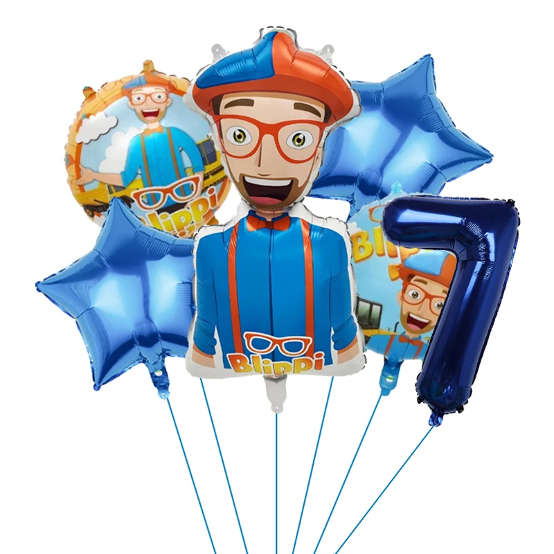 Blippi Theme Birthday Aluminum Foil Balloons 32inch Blue Number Children Blippi Birthday Party Decor Supplies Baby Shower Toys