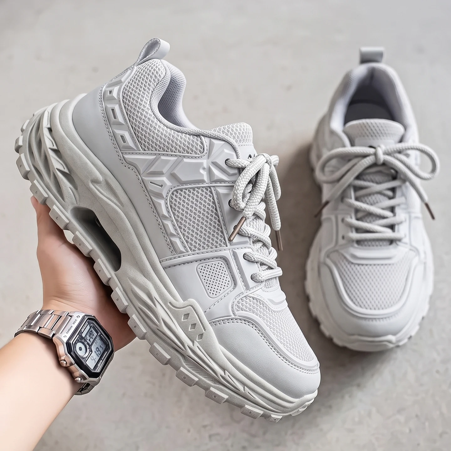 Men's Shoes Summer New Breathable Mesh Shoes Trendy and Versatile Thick-Soled Sports Shoes Casual Running Shoes Dad Shoes