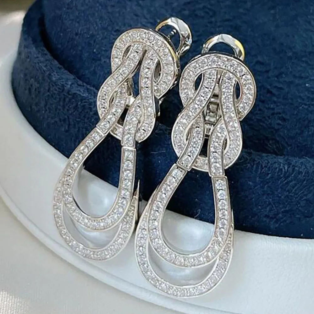 

Custom Solid 10K White Gold Drop Earrings Women Ribbon Wedding Anniversary Engagement Party Moissanite Diamond Push Earring Back