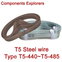 T5 Timing Belt Steel Wire PU Width 10/15/20mm T5-440 445 450 455 460 465 470 475 480 485mm Polyurethane Trapezoid Closed Belts