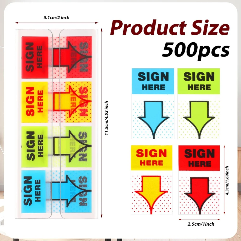 A66I2 500pcs Sign Here Stickers,Labels Stickers Adhesive Sign Here Tabs Sign Post Here Flags for Home Office School (4 Colors)