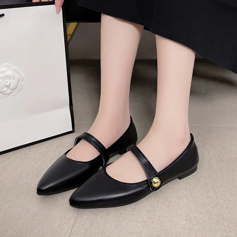 Frauen Frühling Spitz Flache Schuhe 2025, Neue PU Leder Wohnungen Frauen Casual Loafers Schnalle Schuhe Frauen Mode Mary Jane Schuhe