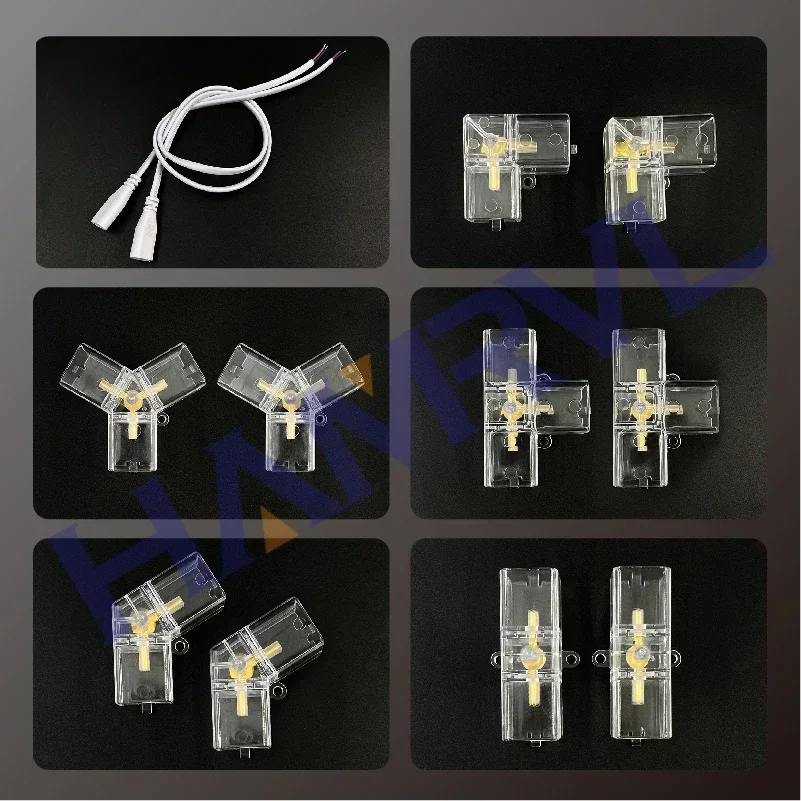 2Pin All Copper LED Connector Solderless Quick Splice V/Y/L/T/I Shape for Hexagon LED Light Tube Garage Hair Salon Lighting