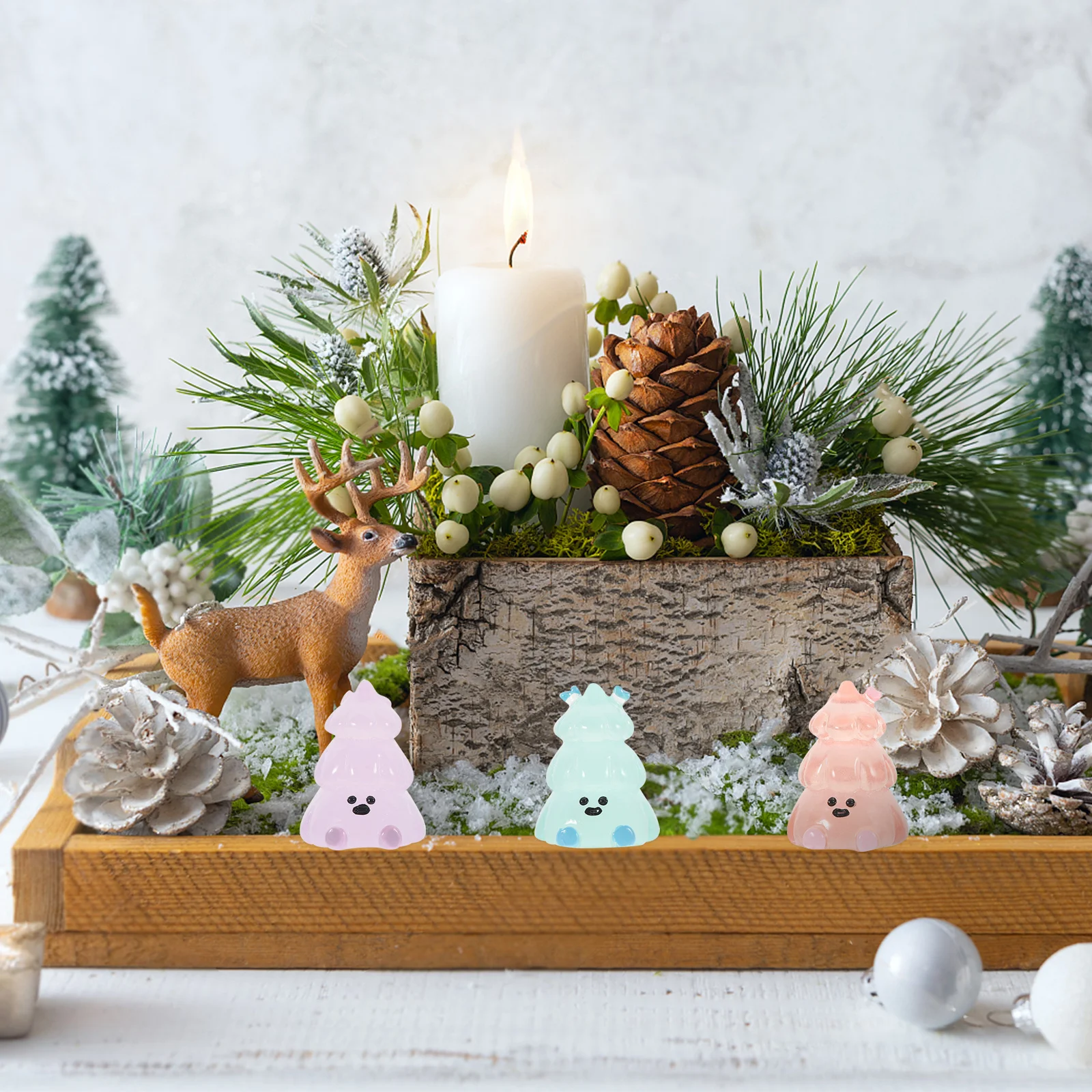 

24Pcs Resin Mini Christmas Tree Decor Luminous Night Light Ornament for Home Hotel Bar Office Festive Scene Decoration