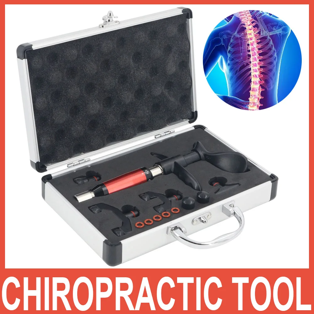 

New 300N Chiropractic Adjustment Tool 6 Levels 4 Heads Spine Therapy Adjusting Vertebration Massage Portable Manual Gun Set