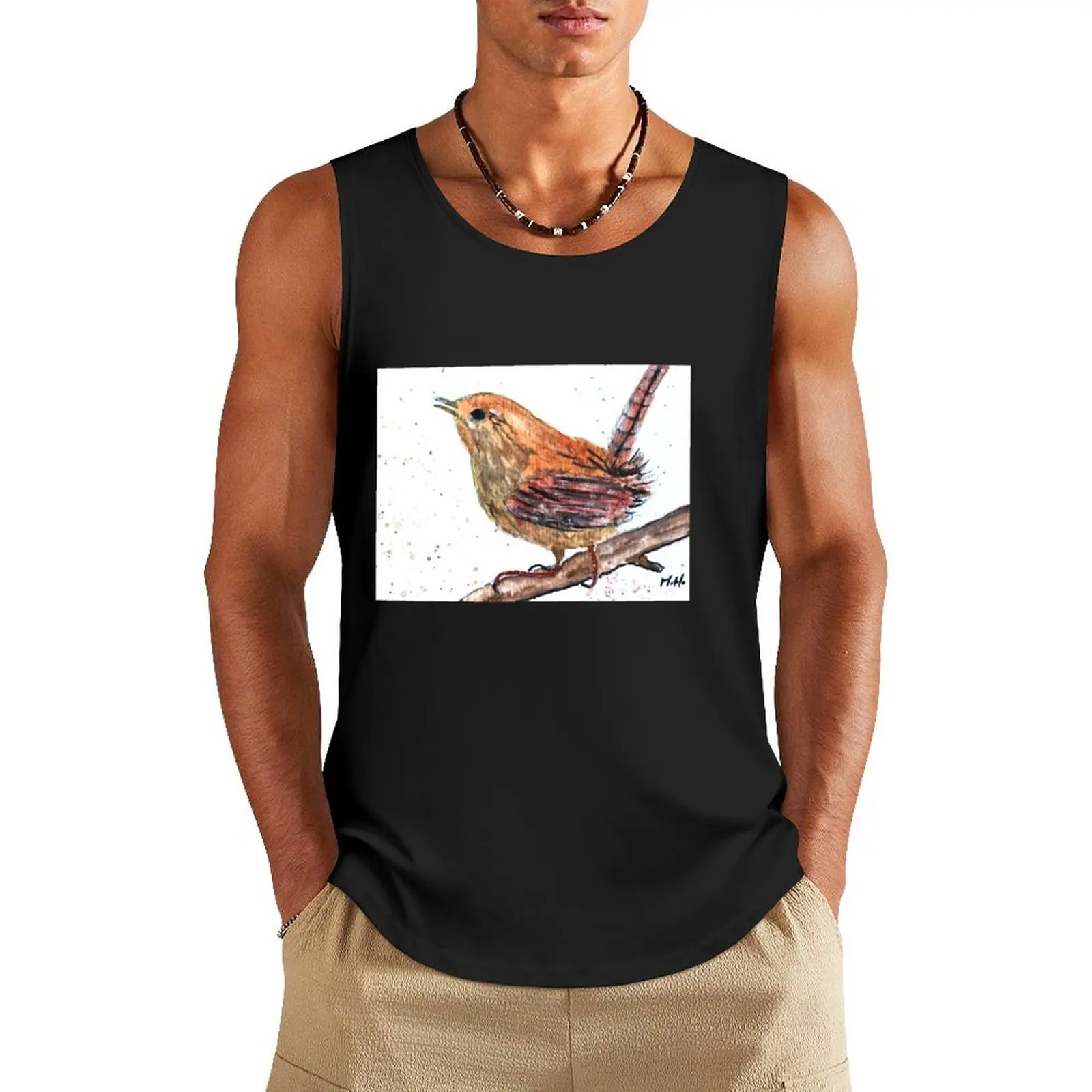 

Brown wren bird watercolour painting Tank Top Men gym sportswear bodybuilding Men's summer vest