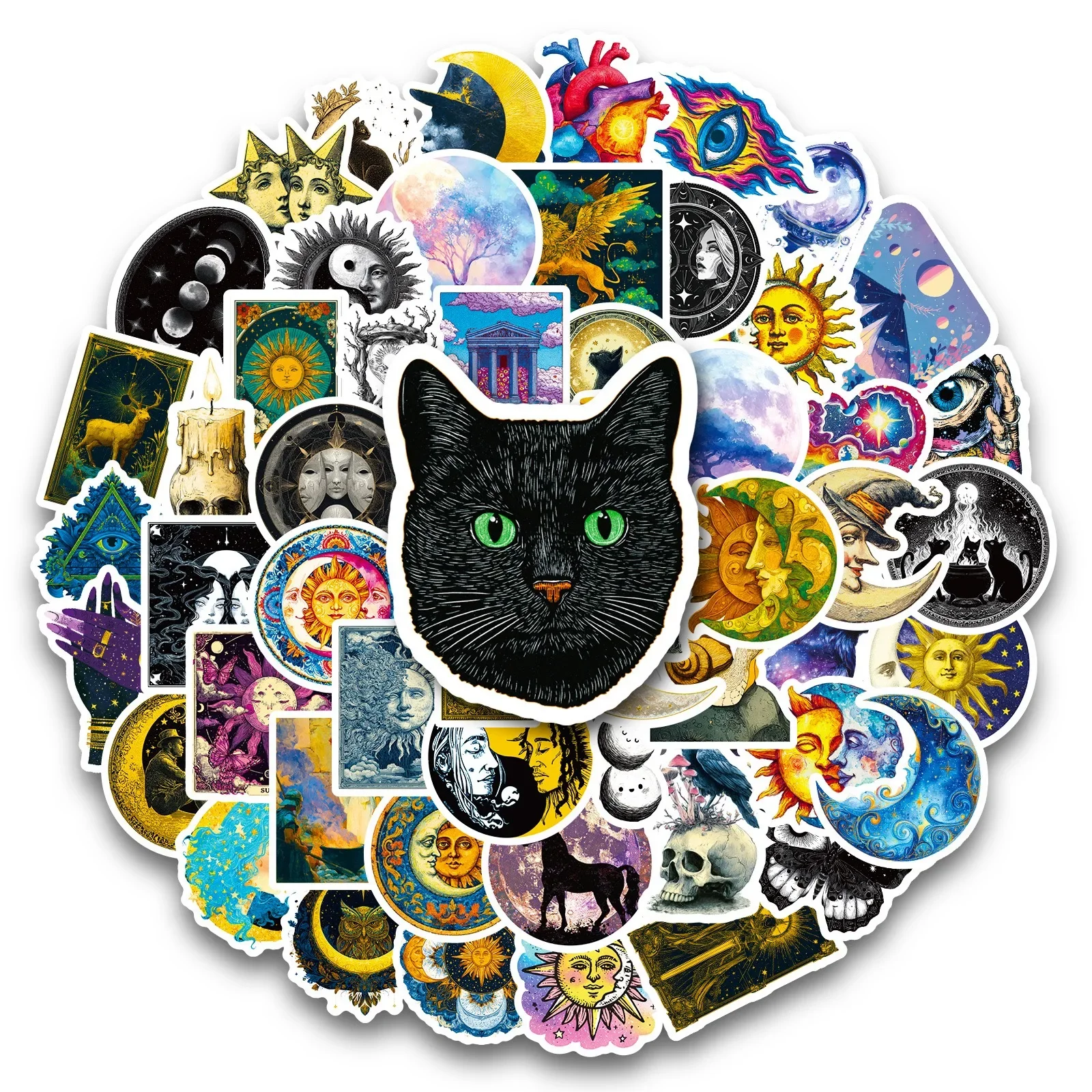 56PCS Gothic Mysterious Dark Sun Moon Planet Stickers Galaxy Tarot Goth Decals DIY Kids Guitar Scrapbook Phone Sticker Toy