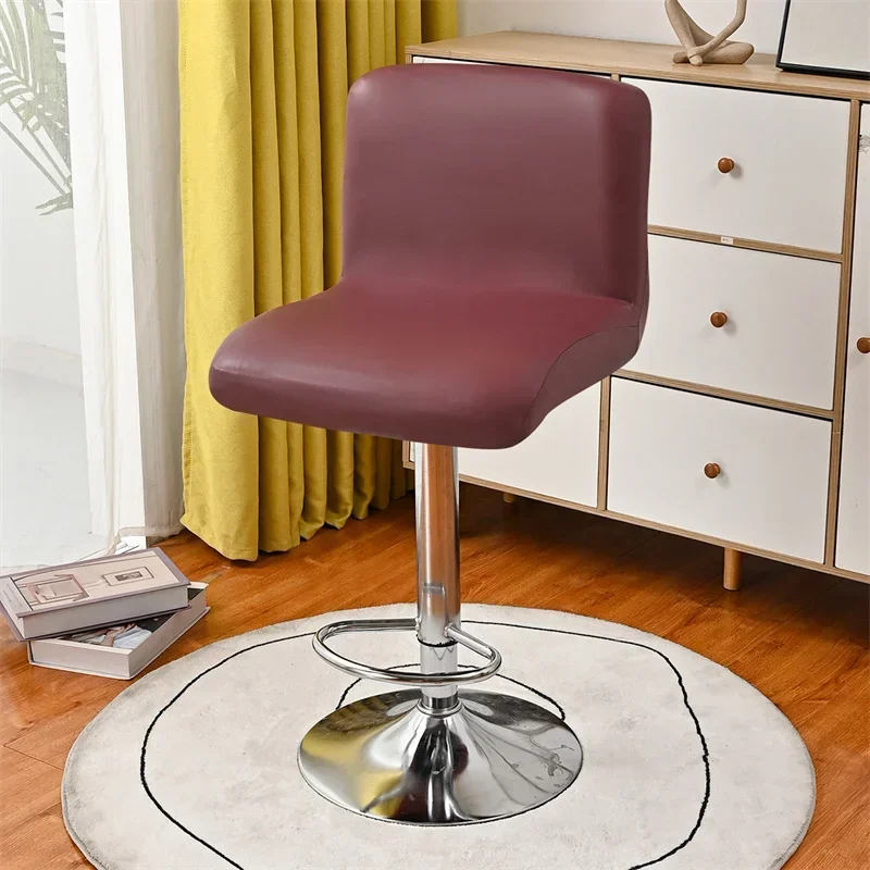 Pu Leather Bar Stool Chair Cover Stretch Office Chair Slipcovers Elastic Waterproof Short Back Chairs Covers Dining Room Kitchen