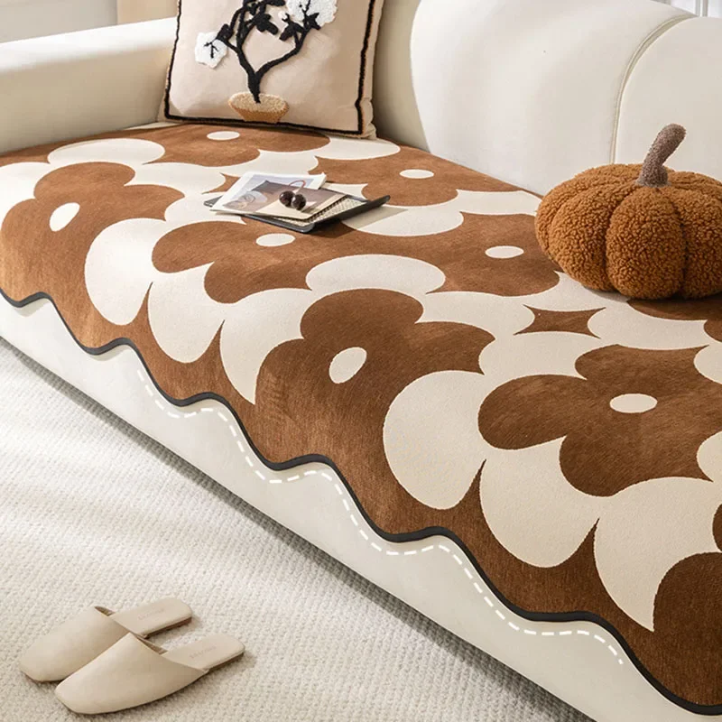 Irregular Twin Flower Chenille Sofa Cushion All-Season Anti Slip Sofa Cover for Living Room Anti Cat Scratch Dustproof Covers