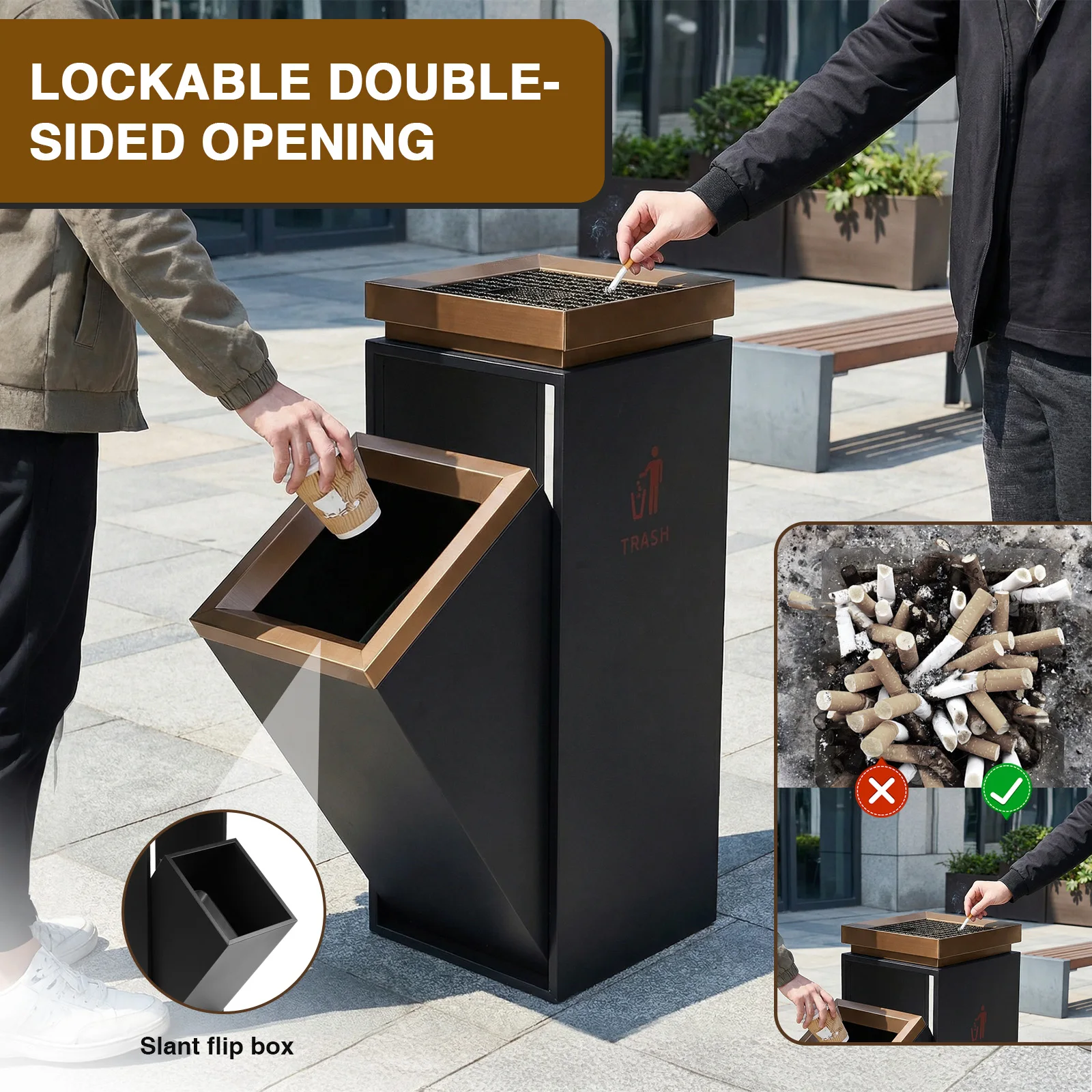 

Indoor Outdoor Trash Can with Ashtray/Lid with Removable Inner Bucket 29.53x11.02x11.02in for Office Hotel Lobby Patio