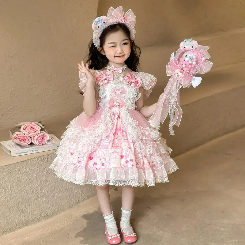 

Sanriou Dress My Melody Lolita Skirt Puffy Skirt Princess Skirt Garnish Skirt Girl Clothing Dress Party Cartoon Festival Gift