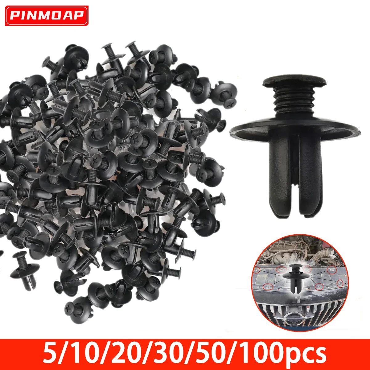 

5/10/20/30/50/100 шт. нейлоновые пластиковые заклепки-фиксаторы для автомобильных бамперов, кнопочные зажимы, дверные заклепки, пластиковые зажимные крепления, черные