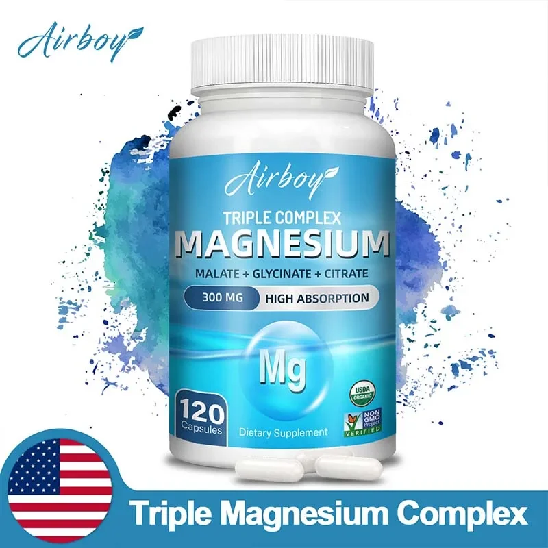 

Triple Magnesium Complex - Supports Bone, Muscle & Nerve Health, Relieves Stress, Boosts Natural Energy and Improves Absorption