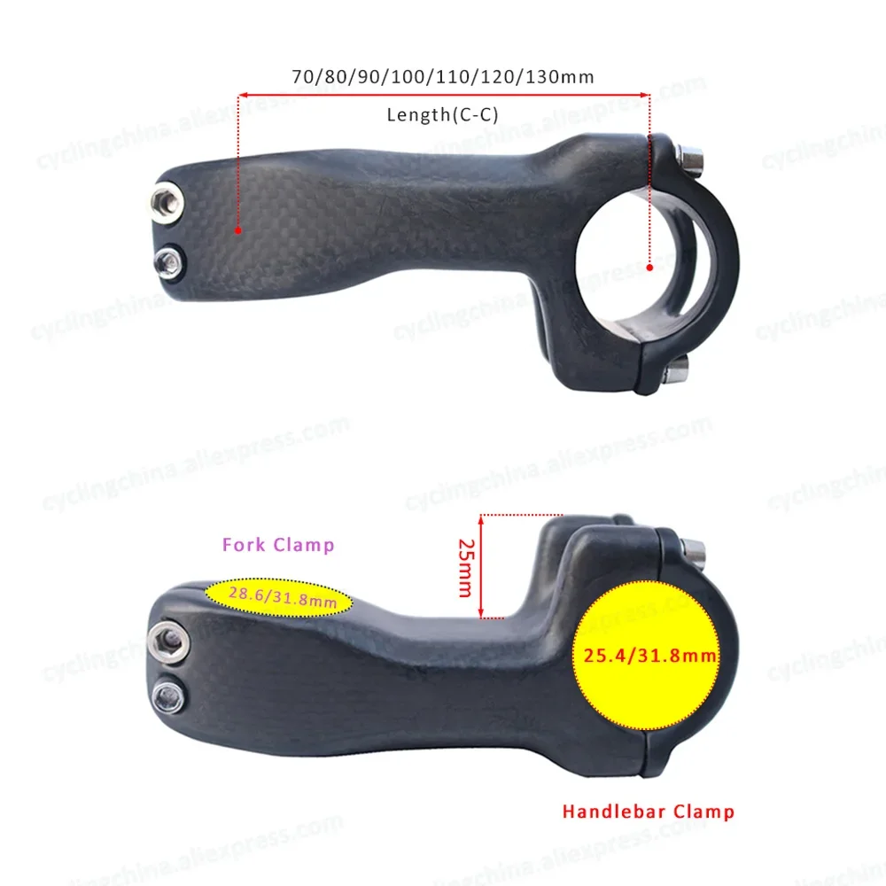 No Logo 3K Gloss/Matte Carbon Bike Stem -6 Degree OD1/OD2 Road/Mountain Bike Riser Handlebar Clamp 25.4/31.8mm Bicycle Parts