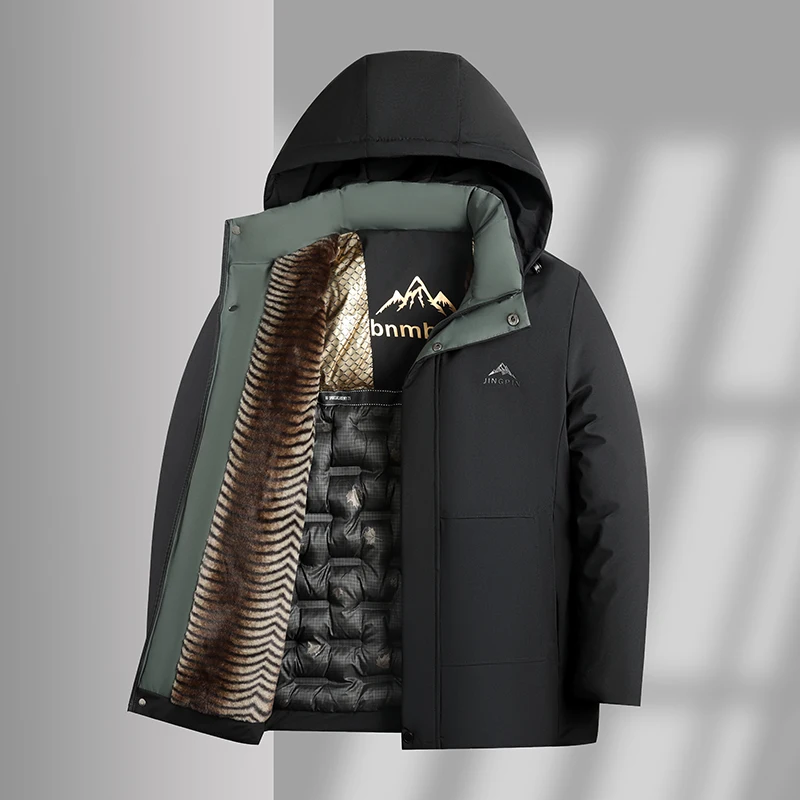 

Business Parkas Men's Winter Warm Male Casual Thick Detachable Hooded Down Cotton Coat Loose Men's Fashion Windproof Parka