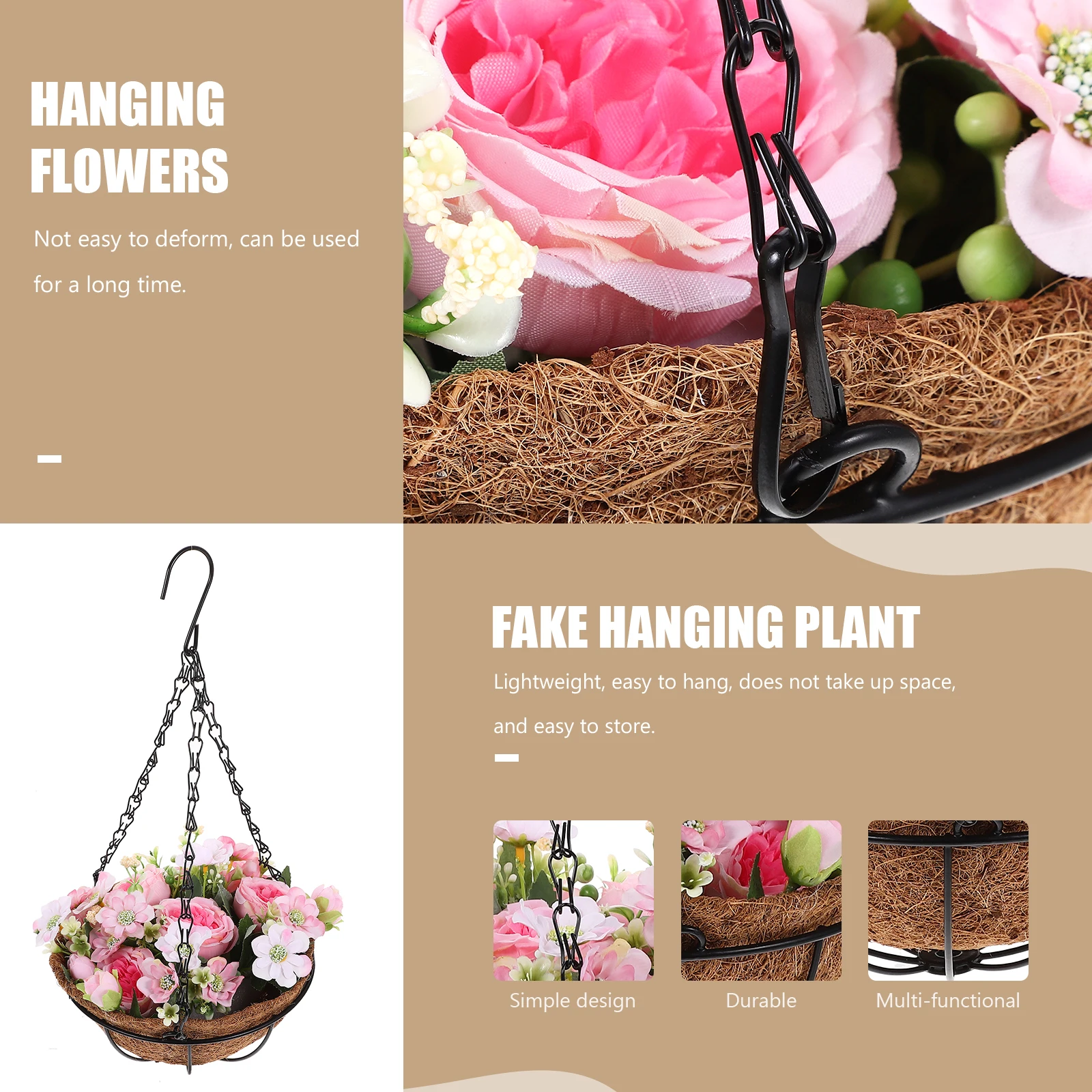 

Artificial Peony Hanging Basket Lifelike Fake Outdoor Hanging Plant Natural Home Office Decor Lightweight Simulation