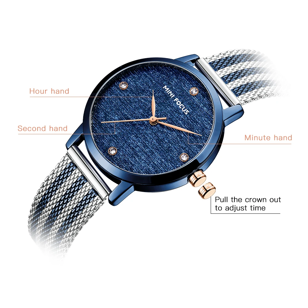 MINI FOCUS Luxury Women's Watch Japanese Quartz Movement Wrist Watches Elegant Milanese Mesh Band  Minimalist Dress Watch 0329L
