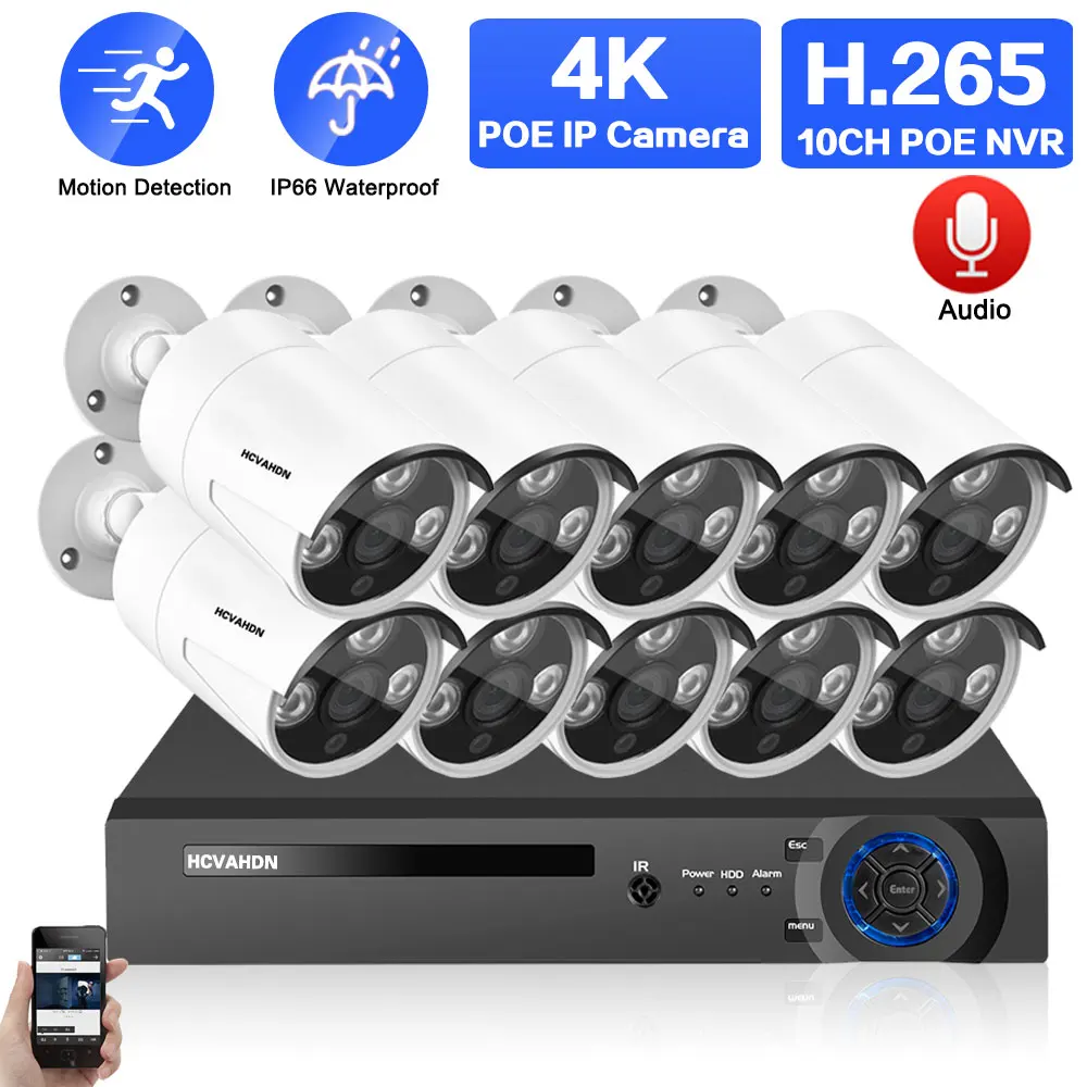 

8MP Ultra HD POE Network Video Surveillance System 4K 8 Channel POE NVR Kit Outdoor IP CCTV Security Bullet Camera Kit 10CH 8CH