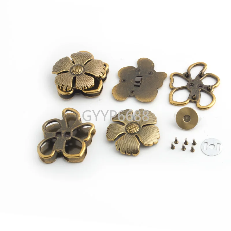 10Sets Classic Flower Shape Metal Turn Lock Twist Lock Clasp For Leather Craft Bag Handbag Shoulder Purse Luggage Accessories