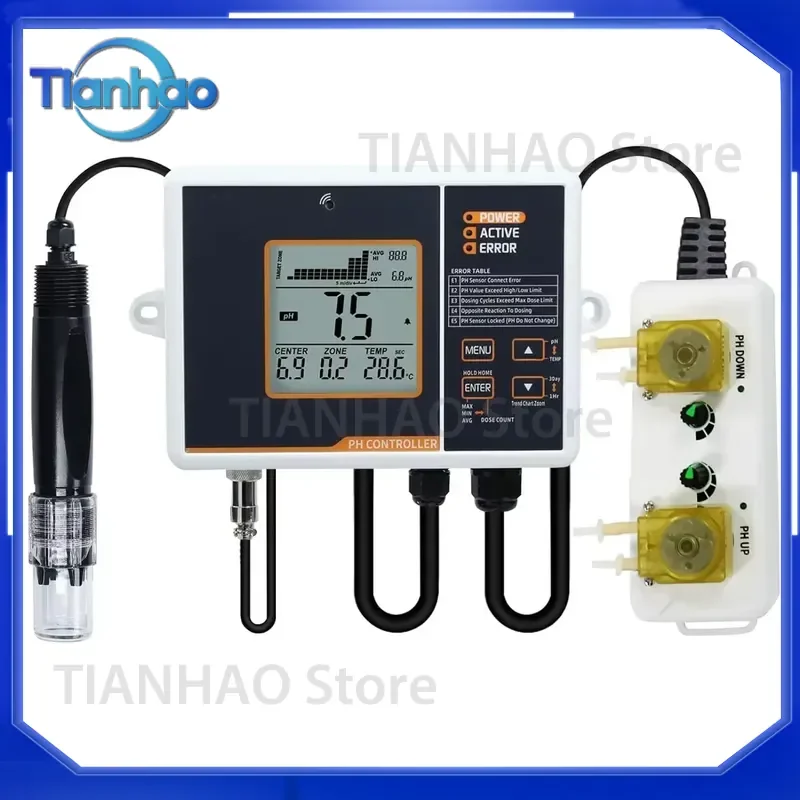 for PHC-402 Automatic pH Controller Double Relay Water Quality Monitor Meter Detector for Aquarium Hydroponics Pool Spa