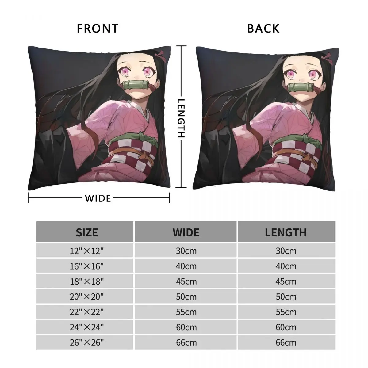 Nezuko Kamado Demon Slayer Square Pillowcase Polyester Linen Velvet Pattern Zip Decor Pillow Case Room Cushion Cover