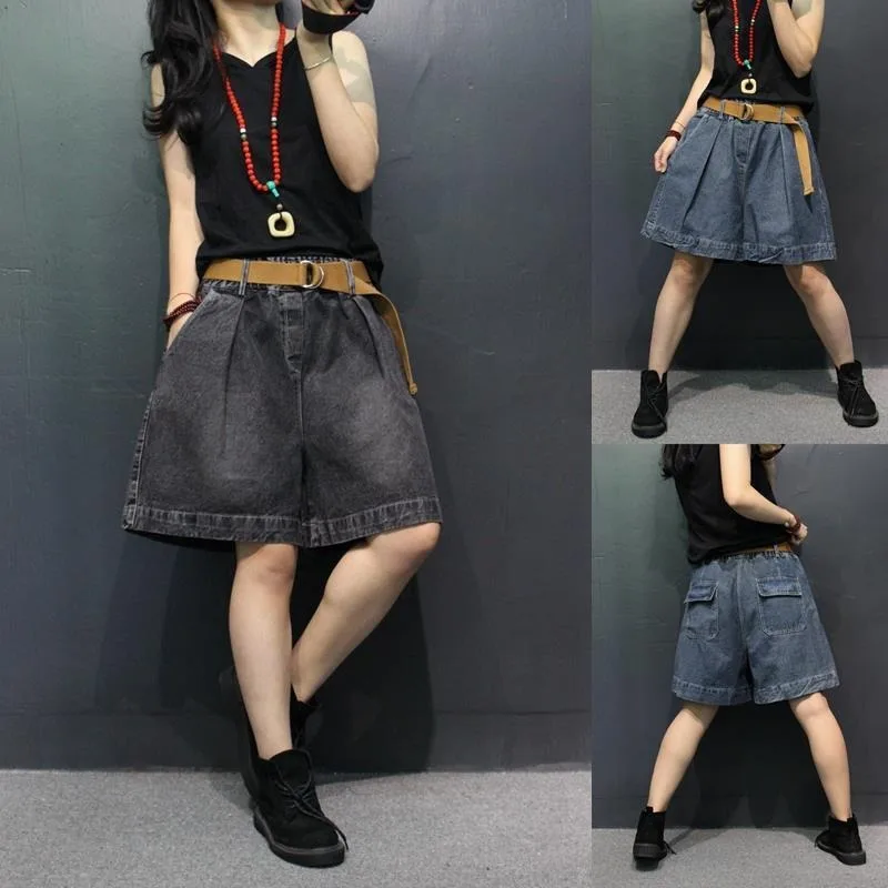 Korean Fashion Elastic Waist Denim Shorts Wide-leg Short Pantalones Women 2024 New Slim Oversize Age-reducing Versatile Trendy