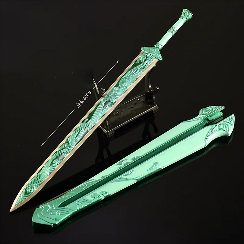 30cm 검과 요정 7 게임 모델 올메탈 공예 장식품: 블루 스카이 검 칼집이 있는 카타나 컬렉션 나이프 장난감