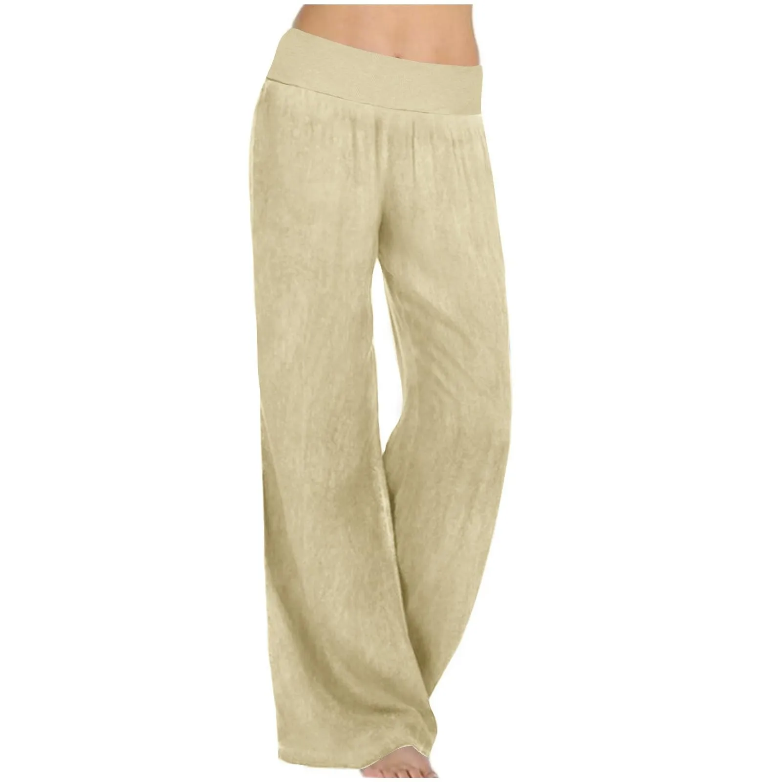 Pantalones de pierna ancha para mujer, Pantalón elástico de cintura alta, Color sólido, informal, cómodo, para el hogar, novedad de verano