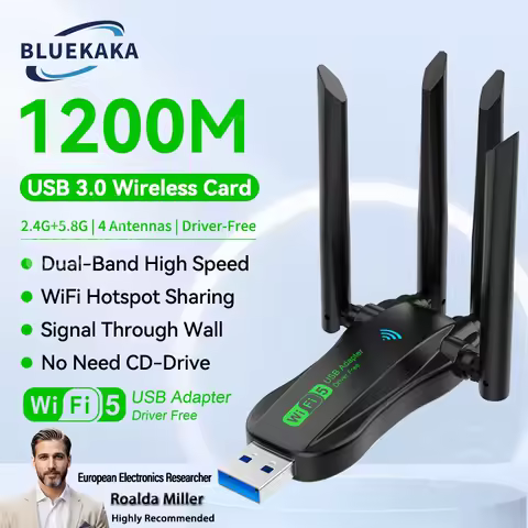 New Dual Band 1200Mbps WiFi USB Adapter 2.4/5.8Ghz Wi-Fi5 USB Wireless Receiver Dongle 4 Antenna USB3.0 High-Speed For PC Laptop