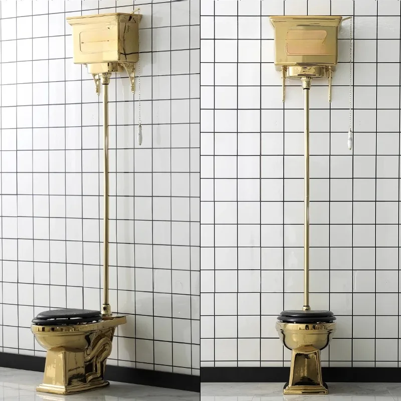 

French retro industrial style LOFT electroplated local tyrant gold toilet high water tank tie rod gold toilet