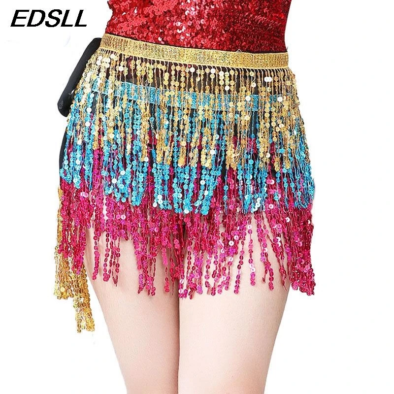 Sexy paillettes colorate frange Hip Wrap vita catena danza indossare Costume minigonna frangia Hip Wrap vita catena danza usura Costume